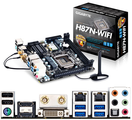 Gigabyte GA-H87N-WIFI (for i3, i5, i7 [Sockel LGA1150], Haswell, 2x LAN, 2x HDMI, WLAN/BT, Intel Wireless Display) *new*